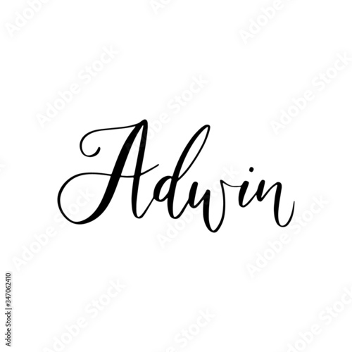 Adwin - hand drawn calligraphy personal name. Brush Lettering logo for menu, invitation, banner, postcard, t-shirt, prints and posters. Vector illustration.