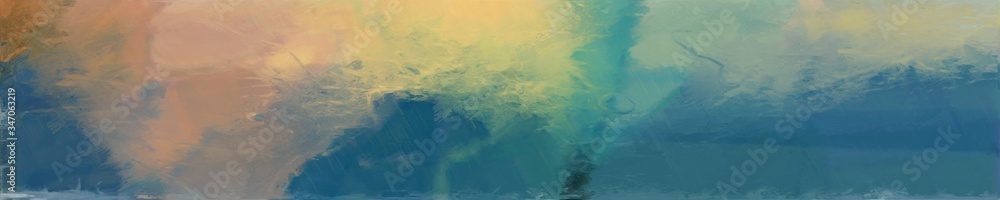 abstract graphic element with natural long wide horizontal background with teal blue, tan and rosy brown colors