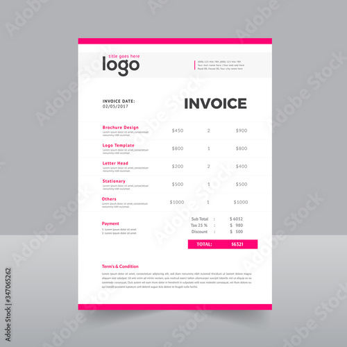 Professional invoice template design in minimal style.