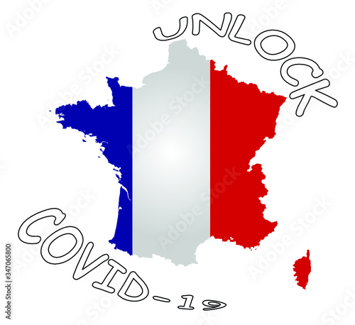 Representation of the French Republic unlocking social restrictions enforced by the worldwide pandemic isolated on white background 