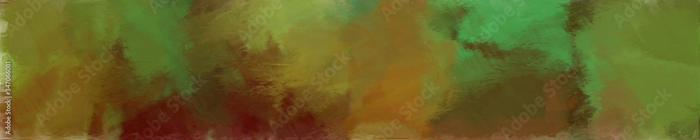 abstract long wide horizontal background with dark olive green, dark red and moderate green colors