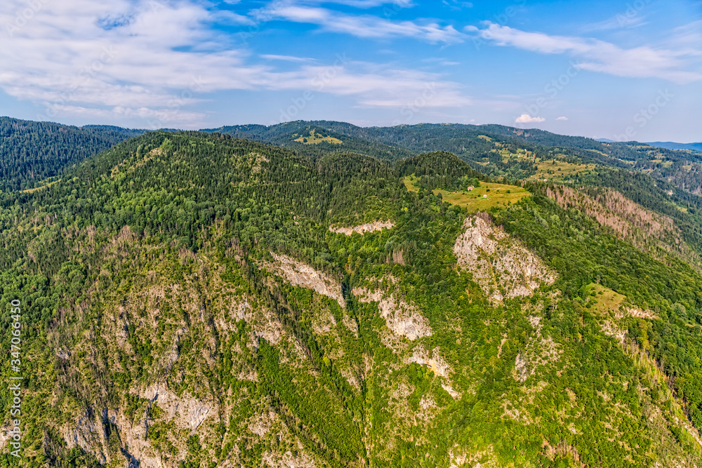 Obraz premium Helicopter aerial photo of the mountain nature in Montenegro continental part.