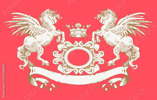 vector art nouveau coat of arms with vintage pegasus