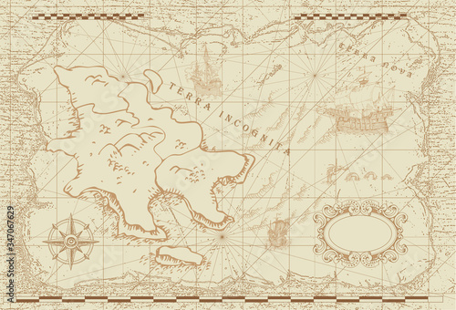 vector image of an old sea map in the style of medieval engravings 