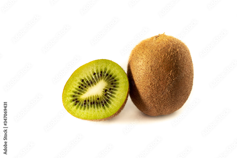Obraz premium isolated kiwi and half kiwi on a white background