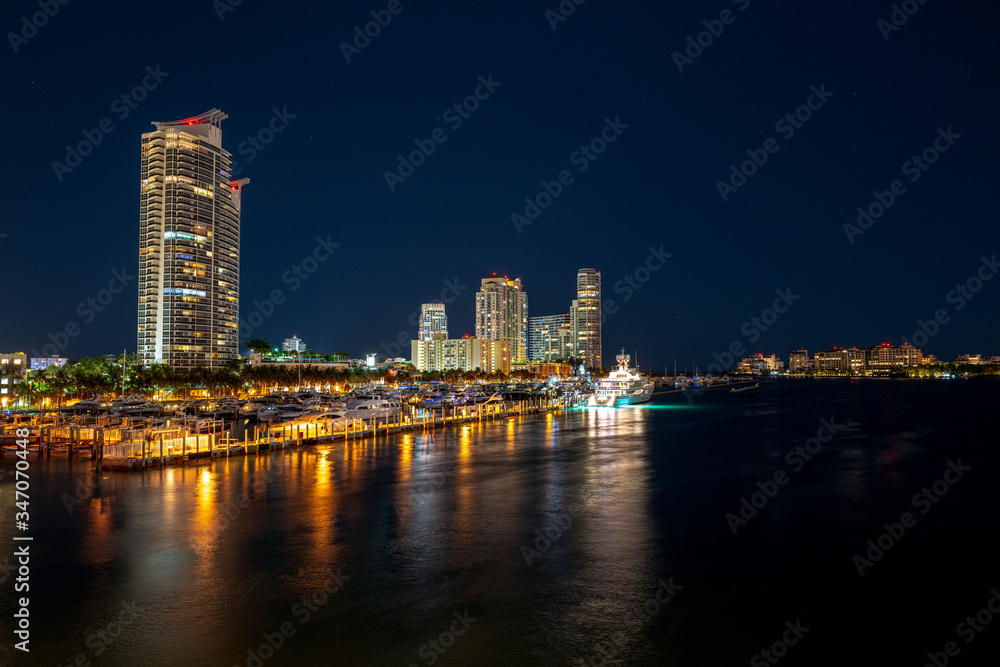 Miami, Florida, USA downtown skyline. Miami Skyline Panorama after sunset.