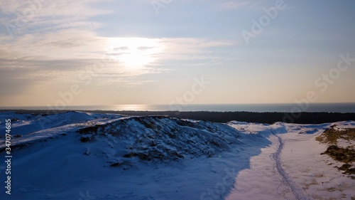 Scenic View Of Snow Covered Beach Against Sky During Sunset © šarūnas slanys/EyeEm