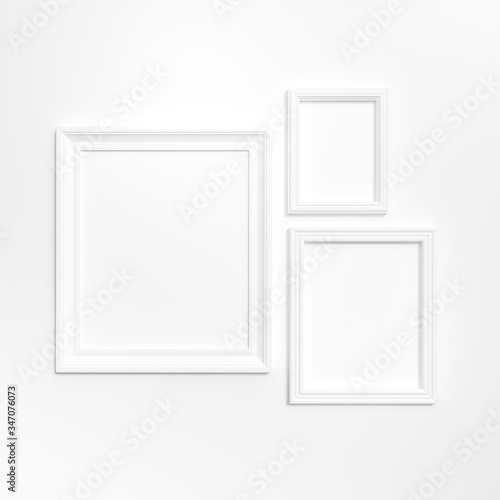 White frame on white background 3d rendering. 3d illustration Modern picture frame, Empty white border frame, Blank picture frame on white wall template minimal concept.