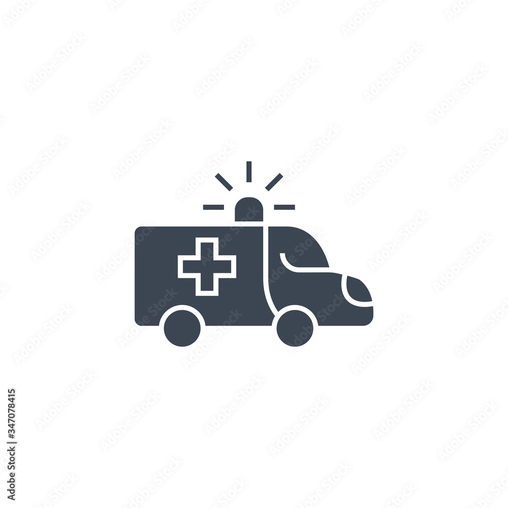 Fototapeta premium Ambulance Car related vector glyph icon. Isolated on white background. Vector illustration.