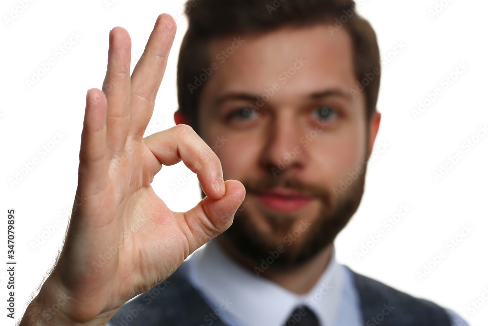 Male arm show OK or confirm during conference Male arm show OK or confirm during conference