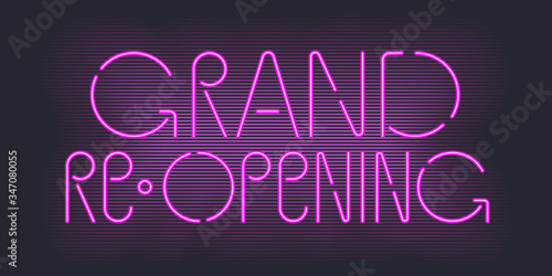 Vector advertising banner for grand opening or re-opening illustration with neon sign