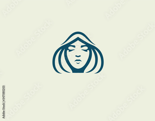 Creative minimalistic logo icon girl face in a hood