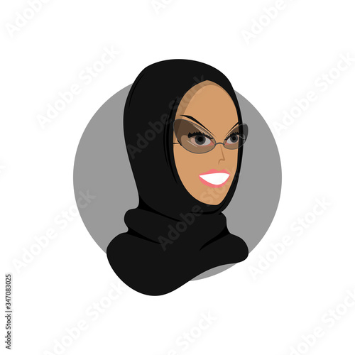 Businesswoman arabian woman in hijab and glasses with smile on white background. Vector illustration.
