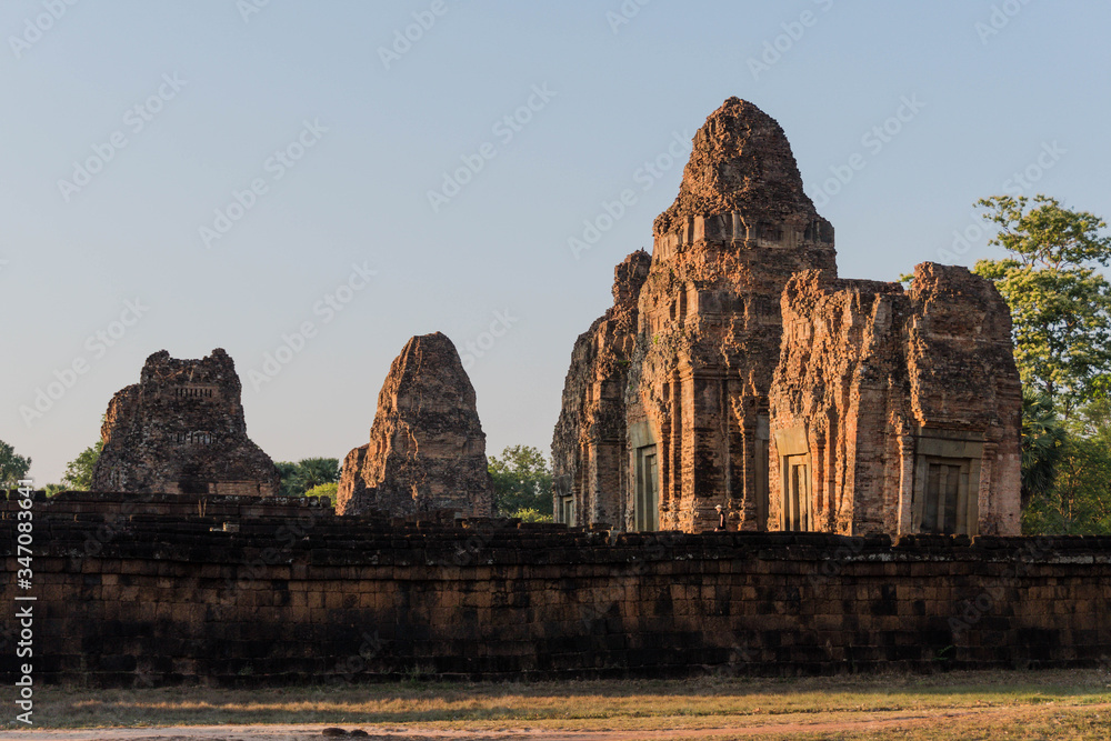 Sunset in old and abandon temple. Ruins of sandstone formations