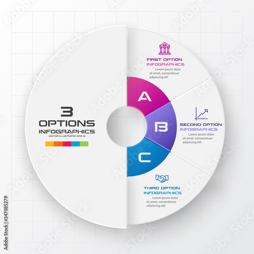 Circle chart infographic template with 3 options,Vector illustration.
