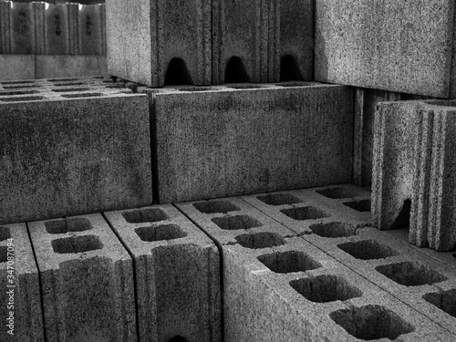 concrete bricks  in black and white