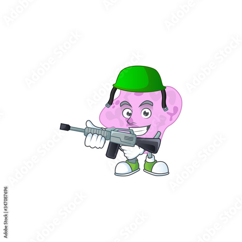 An elegant tetracoccus Army mascot design style using automatic gun