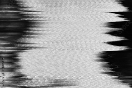 Glitch abstract background. TV signal error. White black distortion noise texture. photo
