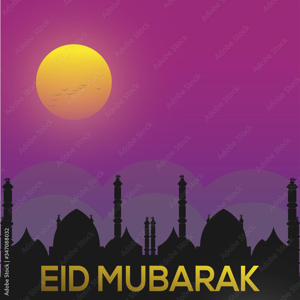 Illustration Vector Graphic of Eid Mubarak Moslem (Mosque)