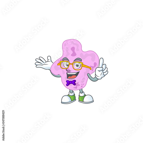 Cartoon character design of Geek tetracoccus wearing weird glasses