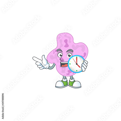 Tetracoccus mascot design concept holding a circle clock