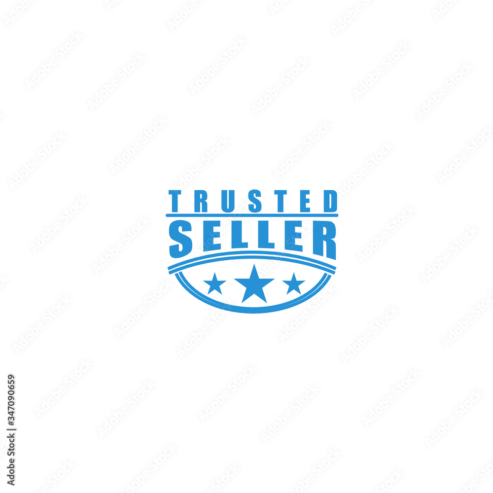 Vector illustration of trusted seller logo with stars and curved line isolated on white background perfect as sign that your shopping website or marketplace is reliable and trustworthy Vector illustration of trusted seller logo with stars and curved line isolated on white background perfect as sign that your shopping website or marketplace is reliable and trustworthy