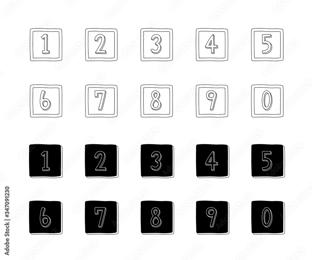 手描きの数字のイラストのセット/シンプル/かわいい/ 手描きの数字のイラストのセット/シンプル/かわいい/