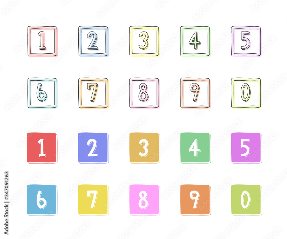 手描きの数字のイラストのセット/シンプル/かわいい/ 手描きの数字のイラストのセット/シンプル/かわいい/