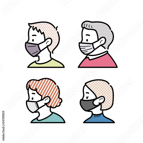 横向きでマスクをする4人のイラスト Stock Vector Adobe Stock