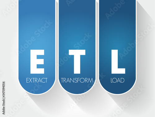 ETL - Extract Transform Load acronym, technology concept background