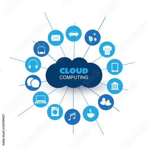 Cloud Computing Technology Design Concept with Icons - Digital Network Connections, Internet Services - Vector Illustration