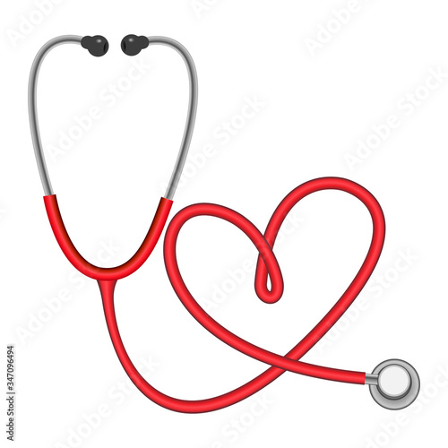 Stethoscope in shape of heart, isolated on white background