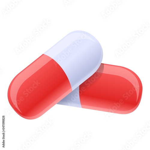 Red white capsule icon. Cartoon of red white capsule vector icon for web design isolated on white background