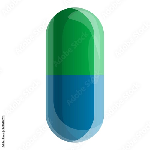 Green blue capsule icon. Cartoon of green blue capsule vector icon for web design isolated on white background