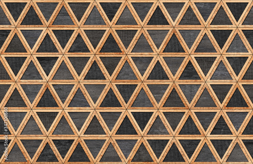 Seamless brown and black wooden wall with triangle pattern.
