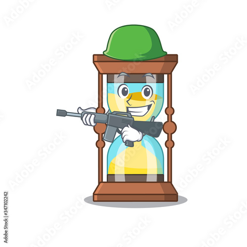 A cartoon picture of chronometer in Army style with machine gun