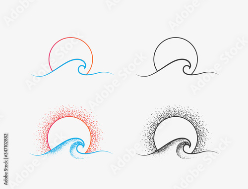 Obraz na plátně Sun and ocean wave logo or icon design in colored and black versions