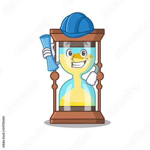 Cartoon character of chronometer brainy Architect with blue prints and blue helmet