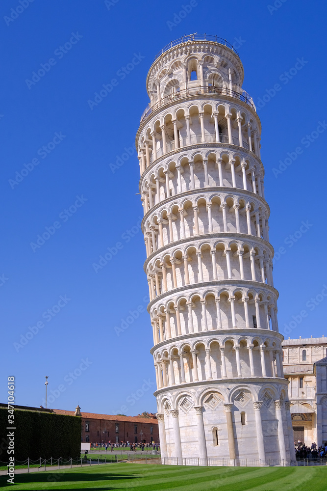 The famous Leaning Tower at the Piazza Dei Miracoli, Pisa, Tuscany, Italy, Europe