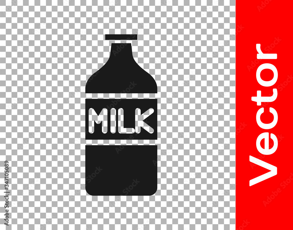 Black Closed glass bottle with milk icon isolated on transparent background.  Vector Illustration