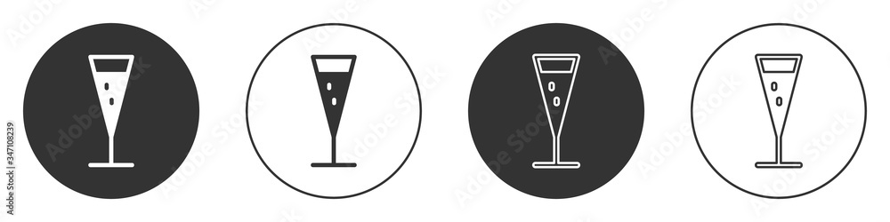 Black Glass of champagne icon isolated on white background. Circle button. Vector Illustration Black Glass of champagne icon isolated on white background. Circle button. Vector Illustration