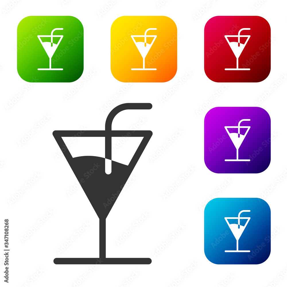 Black Cocktail icon isolated on white background. Set icons in color square buttons. Vector Illustration Black Cocktail icon isolated on white background. Set icons in color square buttons. Vector Illustration