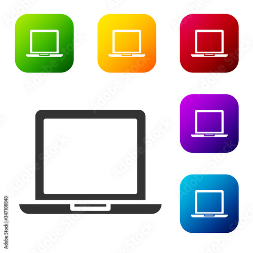 Black Laptop icon isolated on white background. Computer notebook with empty screen sign. Set icons in color square buttons. Vector Illustration © Kostiantyn