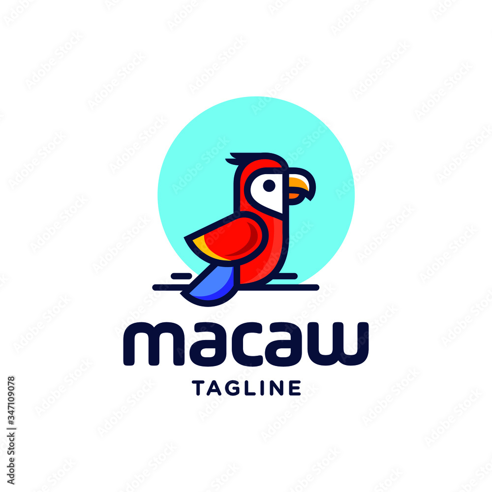topical bird cartoon, red and blue macaw parrot tropical bird logo icon vector template in colorful flat line outline style illustration topical bird cartoon, red and blue macaw parrot tropical bird logo icon vector template in colorful flat line outline style illustration