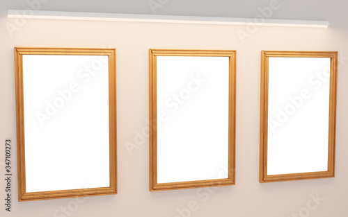 three picture frames on wall © panumas
