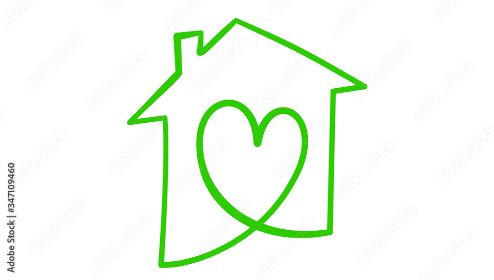 Obraz premium Heart inside house icon, hand draw style, vector illustration