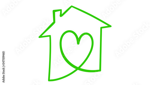 Heart inside house icon, hand draw style, vector illustration