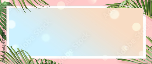 Tableau sur toile website banner with pink background, euclidean and palm leaves border