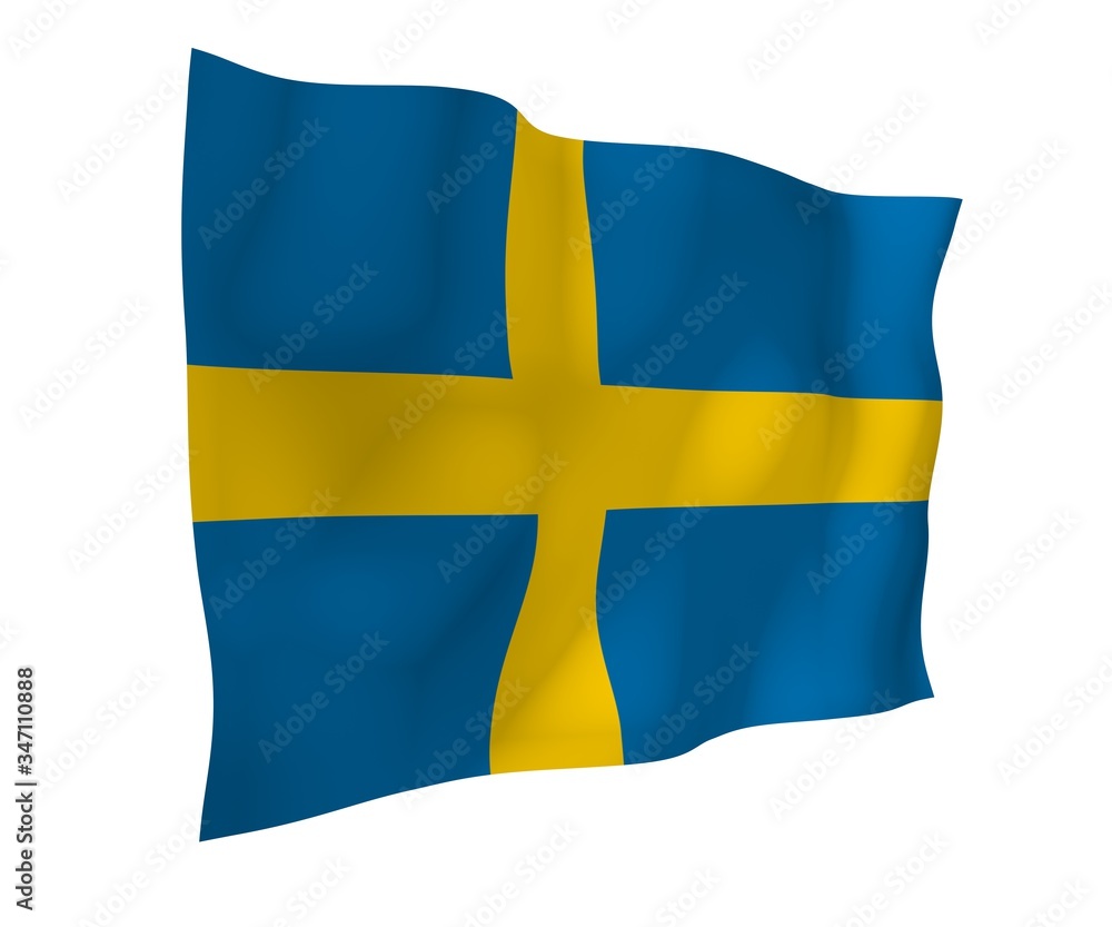 The flag of Sweden. Official state symbol of the Kingdom of Sweden. A blue field with a yellow Scandinavian cross that extends to the edges of the flag. 3d illustration The flag of Sweden. Official state symbol of the Kingdom of Sweden. A blue field with a yellow Scandinavian cross that extends to the edges of the flag. 3d illustration