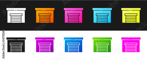 Set Garage icon isolated on black and white background.  Vector Illustration